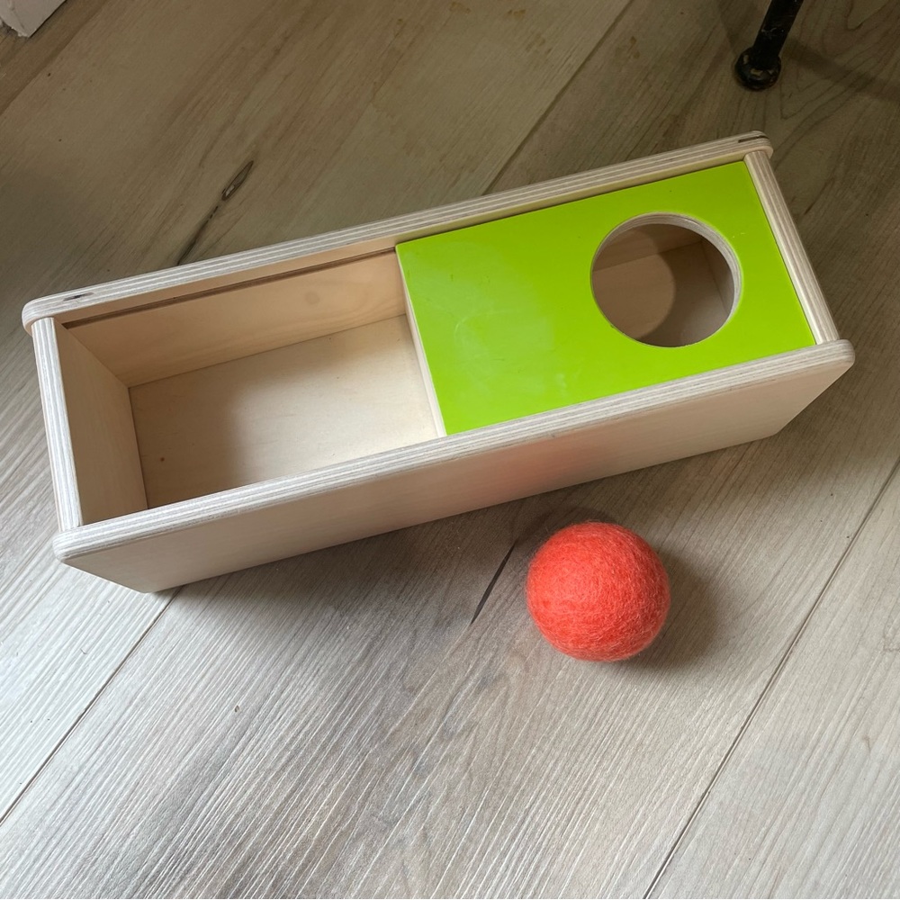 LOVEVERY wooden Sliding Top Box Ball Drop Montessori Learning Toy Thinker Kit